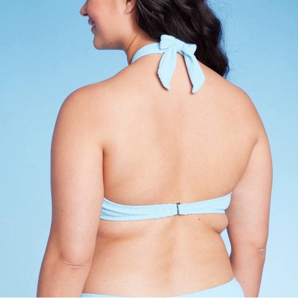 Wild Fable Cross Front‎ Pucker Textured Halter Bikini Top Light Blue - Picture 6 of 8